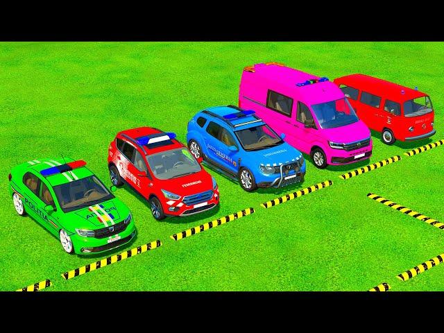 DACIA, AUDI, FORD, VOLKSWAGEN POLICE VEHICLES & MERCEDES AMBULANCE CAR TRANSPORTING ! FS22