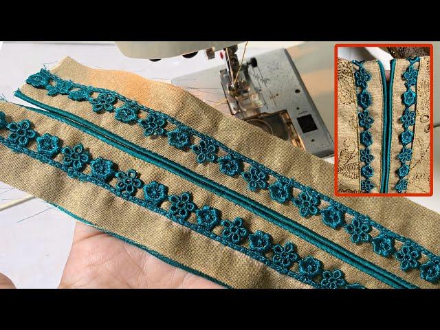 Lace neck design cutting and stitching | slit neck design | piping neck design | branded neck design