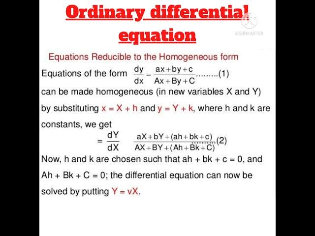 Differential equations Reducible to the Homogeneous form#maths #ode#shorts #studyforgovernmentjob's