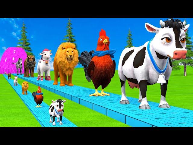 Paint & Animals Cow,Gorilla,Elephant,Giraffe,Tiger,Lion, Fountain Crossing Transformation Cartoon