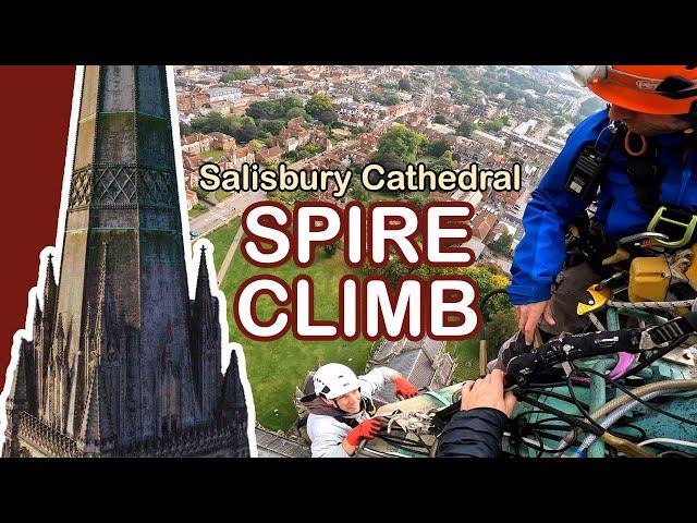 Changing a light bulb at the top of Salisbury Cathedral's Spire