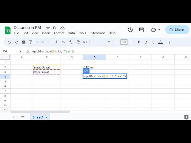 Get Distance in KM between 2 Locations in Google Sheet using Google Apps Script