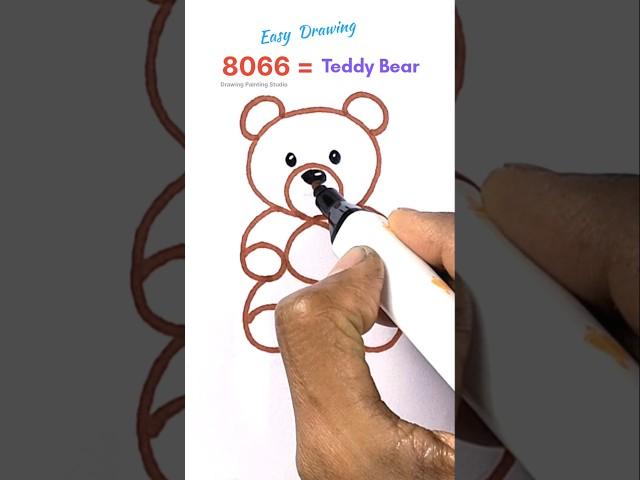 Cute Teddy Bear Drawing using number 8 0 6 6 / Easy way Teddy Bear Drawing #shorts #art
