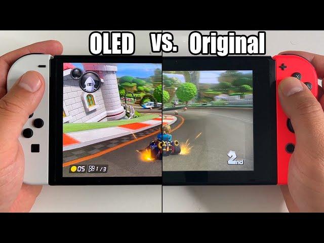 OLED Switch vs. Original Nintendo Switch - Side by Side Comparison with Mario Kart 8 Deluxe