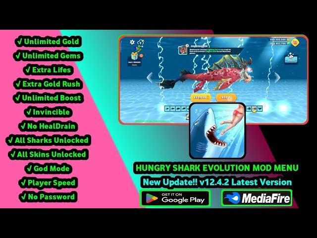 HUNGRY SHARK EVOLUTION MOD MENU 12.4.2 UNLIMITED GOLD, GEMS, ALL SHARKS UNLOCKED