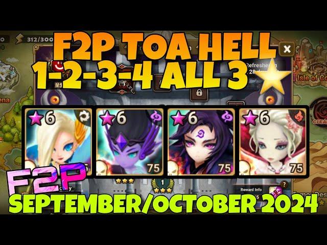 F2P TOA HELL 1 - 2 - 3 - 4 (LAIMA ASCHUBEL MOOKWOL BRANDIA) SEPTEMBER - OCTOBER 2024 SUMMONERS WAR