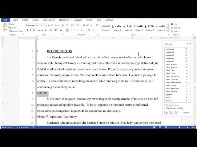 Create an Automatic Legal Table of Contents in Word 2013