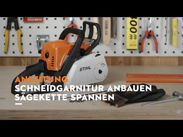 STIHL Motorsäge MS 180 C-BE: Schiene und Kette montieren, Sägekette spannen