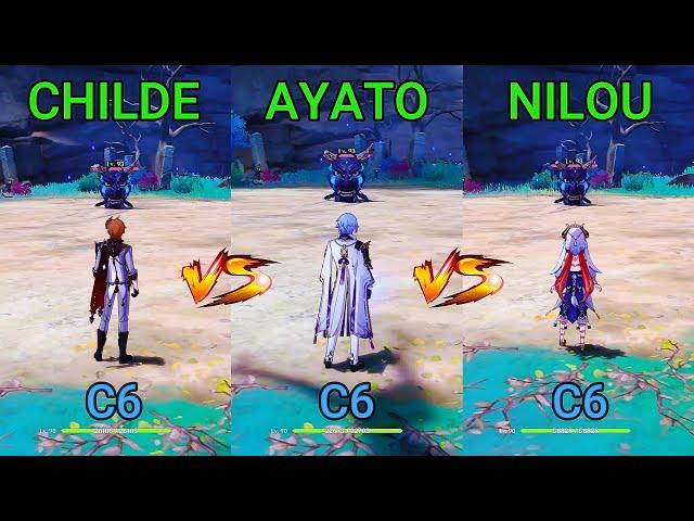 Ayato vs Childe vs Nilou! DPS VAPORIZE Gameplay Comparison!