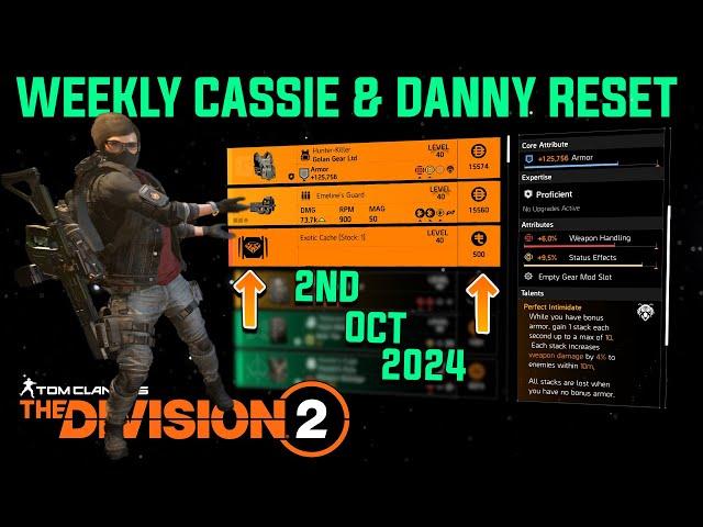 The Division 2 "WEEKLY CASSIE MENDOZA & DANNY WEAVER RESET(LEVEL 40)" October 2nd 2024