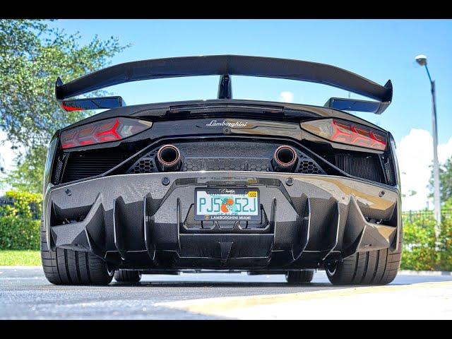 BEST Lamborghini Aventador SVJ Roadster - LOUD BLACK BEAST Interior SOUND DRIVE At Lamborghini Miami