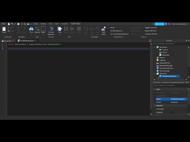 How To Disable Resetting (Roblox Studio)