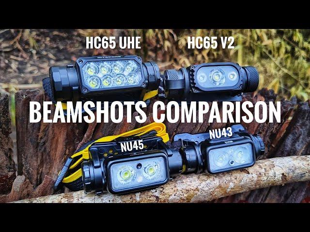 Headlamp Beamshots Comparison: HC65 UHE vs HC65 V2 vs NU45 vs NU43 (Medium, High, Turbo)