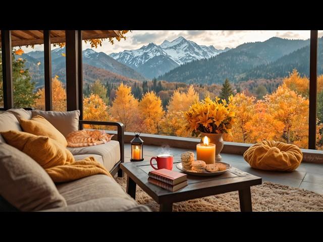 Autumn Cozy Terrace with Falling Leaves, Birdsong and Relaxing Nature Sounds in Fall Ambience