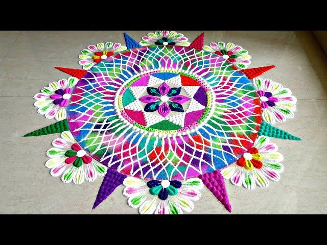 Big and unique multicolored rangoli for festivals | Relaxing sand art | Festival mandala kolam