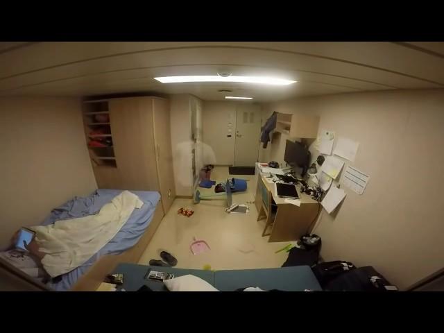 Inside a crew cabin in Cargo Ship Swaying During Rough Seas