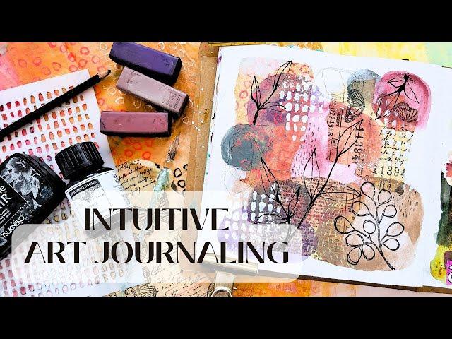 Abstract Art Journal Page with Mixed Media, Collage & Markmaking