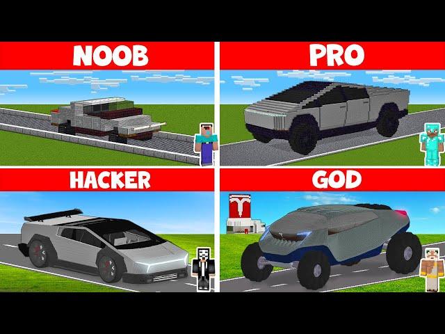 Minecraft NOOB vs PRO vs HACKER vs GOD - TESLA CYBERTRUCK CAR HOUSE BUILD CHALLENGE