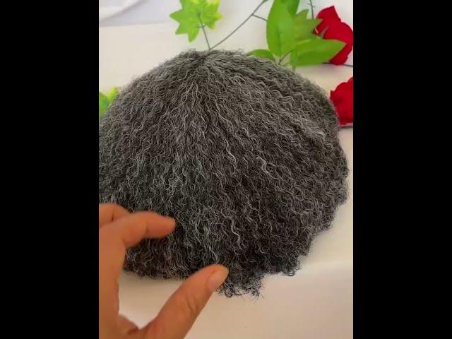 Men Toupee Human Hair Afro Curly 1B 50 Natural Black Mixed 50% Grey Toupee for Men 8x10 inch