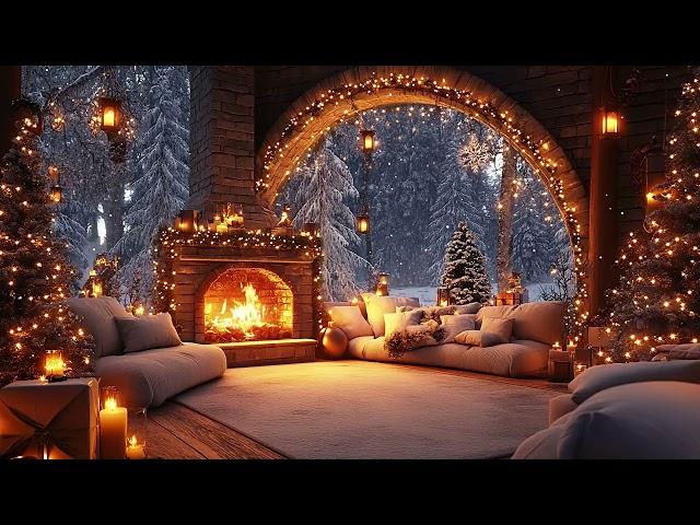 Cozy Porch Jazz  Winter Nights & Crackling Fire Ambiance Playlist 