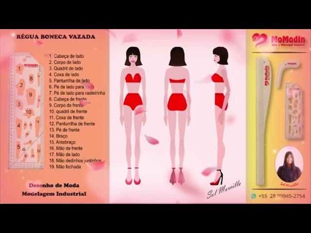 Croqui de moda - Pose de costas - Régua boneca vazada MoModIn