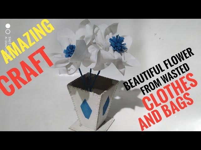 HOW TO MAKE BEAUTIFUL FLOWER WITH WASTE SHOPPING BAG/ AYAN MAZID CRAFT