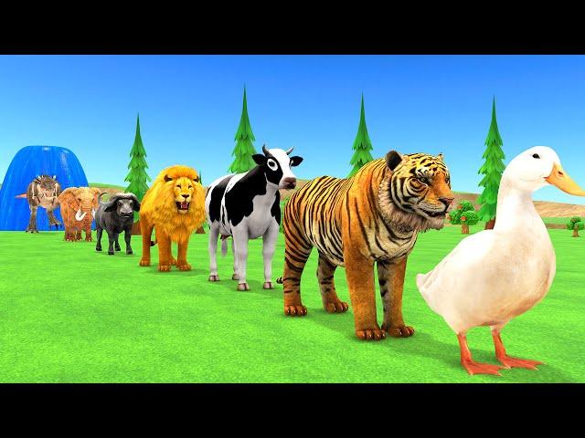 Paint Animals Duck,Tiger,Cow,Lion,Buffalo,Gorilla,Elephant,Dinosaur Fountain Crossing Animal Game Ne