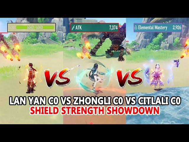 Lan Yan C0 7400 Atk vs Zhongli C0 60k HP vs Citlali C0 3k EM : Shield Strength Showdown