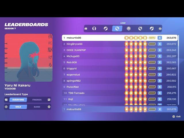 [Fortnite Festival S7] Yoru Ni Kakeru Expert Lead 100% FC 1st Place