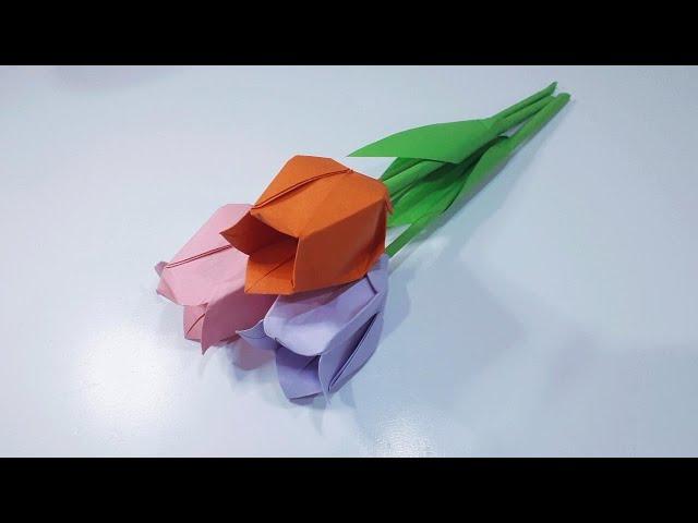 Тюльпан из бумаги. Цветы из бумаги.  Оригами. Paper tulip. Paper flowers. Origami.