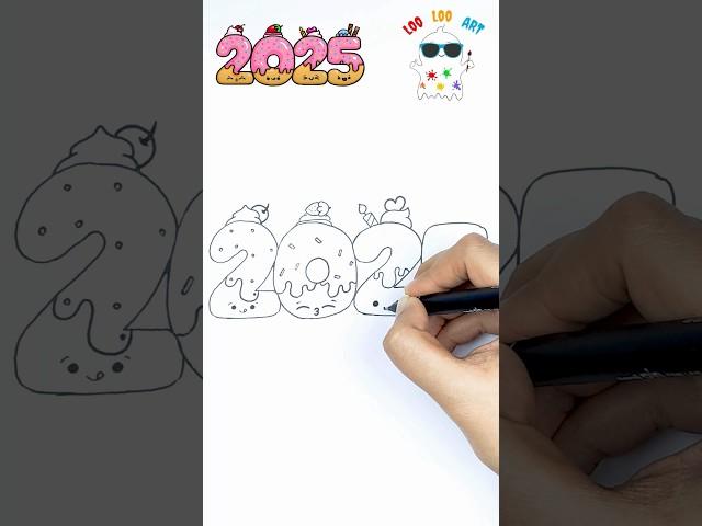 How to Draw Cute 2025 Donut Numbers | Easy Kawaii Drawing Tutorial #shorts