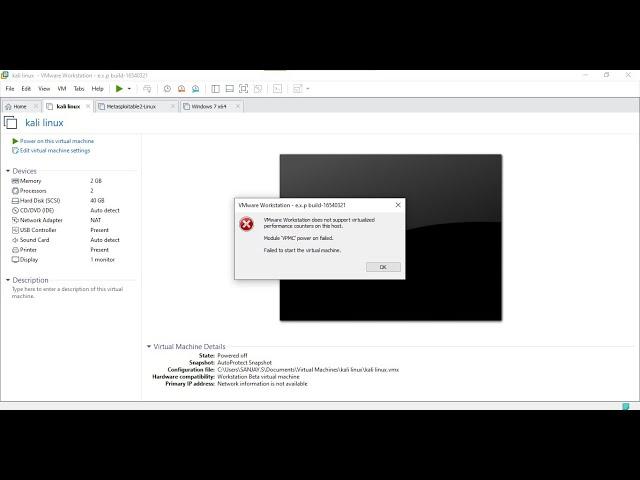 How to fix - "VMware Workstation does not support virtualized performance counters on this host."