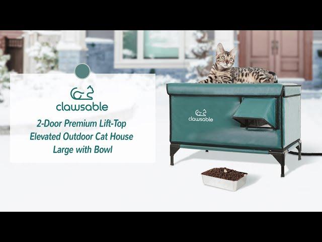 [NEW ARRIVAL] Clawsable 2-Door Premium Lift-Top Elevated Heated Outdoor Cat House Large with Bowl