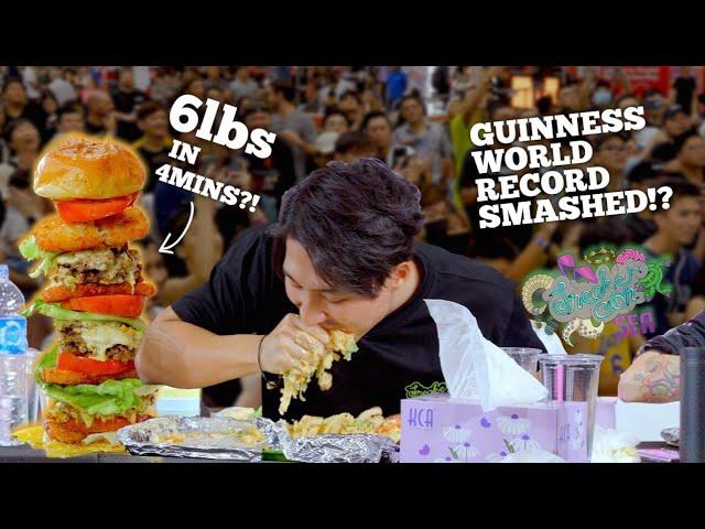 6LBS MONSTER BURGER Eaten in 4 MINUTES! | Sneaker Con Burger Eating Contest 2023! | INSANE RECORD!