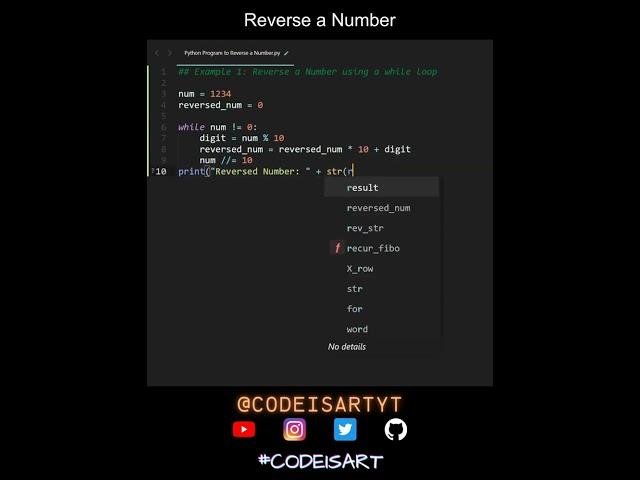 Reverse a Number in Python | Python Examples | Python Coding Tutorial | Python Coding Interview