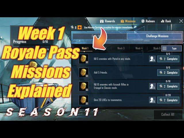 Week 1 Royale Pass Missions Explained PUBG Mobile Season 11 | Week 1 rp Missions Pubg Season 11