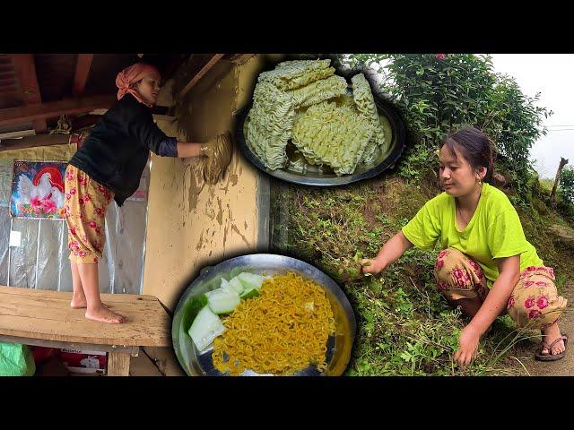 Cleaning the house for Dashain festival | eating fry noodle & Cucumber दशैं को लागि घर सरसफाइ गर्दै