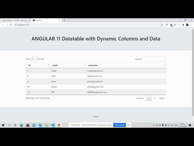 Angular Datatable with Dynamic Columns and Data