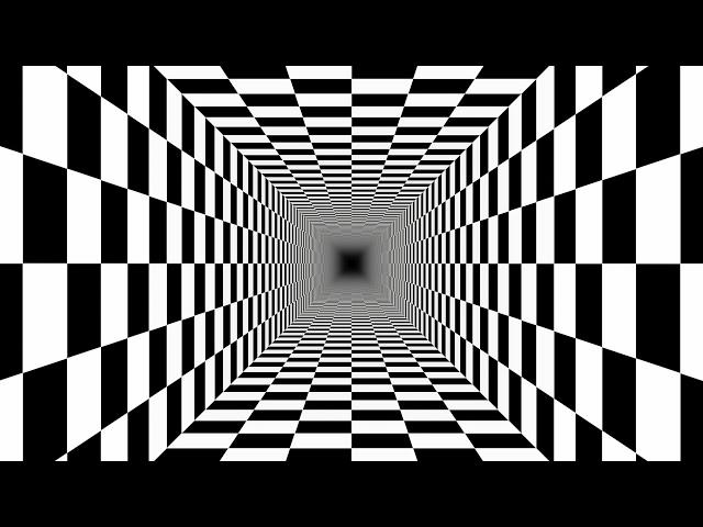 Endless Tunnel Checkerboard Pattern Black White Perspective Illusion 4K UHD 60fps 1 Hour Video Loop