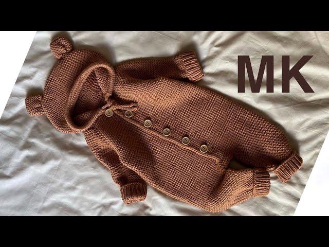Мастер-класс комбинезон спицами для малышей 3-6 мес. Подробный МК. Реглан сверху + капюшон.