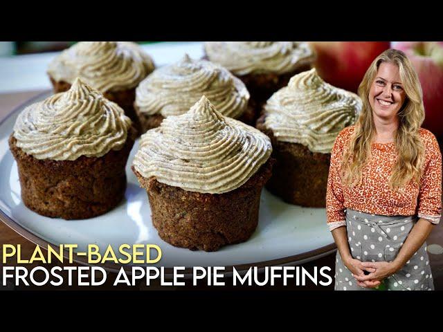 Plant-Based Apple Pie Muffins w/ Cinnamon Cream Frosting! #gluten-free #veganrecipes