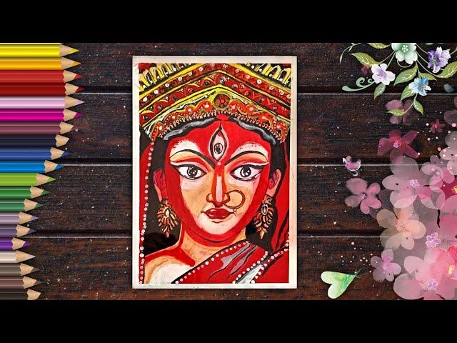 Durga Maa Drawiing, How To Draw Durga Thakur Face Portrait, Outline Tutorial, Drawing Pencil