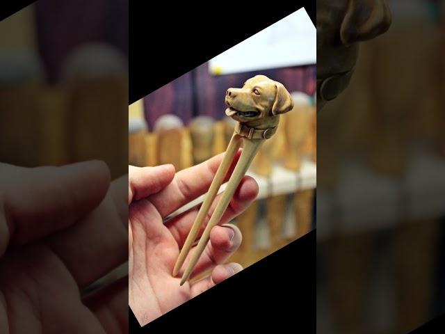 Labrador hair clip  #woodcarving #hairforkwood #artwoodbg #bogdangrytsak #hairfork #hairstick