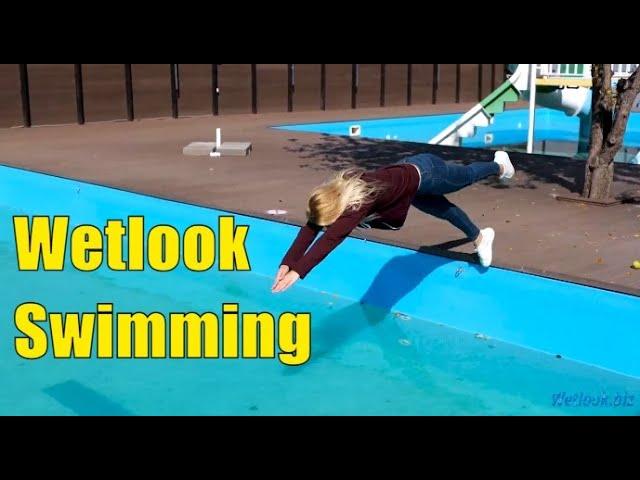 Wetlook swimming in pool | Wetlook wetting girl