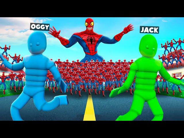 Spider Man Army vs Oggy And Jack In Overgrowth