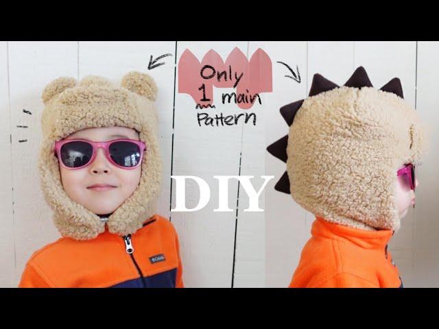 WINTER FUR HAT DIY【Quick&Easy】How to Sew Bear & Dinosaur Fleece Trapper Hat for Kids and Toddlers