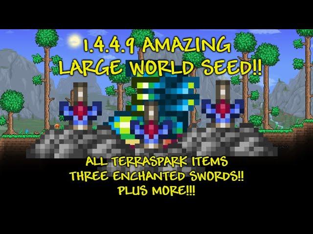 Terraria 1.4.4.9 Amazing Seed Large World!! All Terraspark Items And Three Enchanted Sword Shrines!