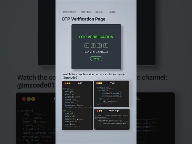 Create OTP Verification Page ‍ Using HTML CSS & JavaScript #css #html #javascript #coding #shorts