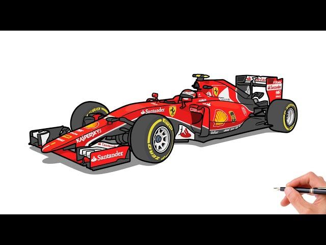 How to draw a FERRARI F1 2015 / drawing ferrari formula 1 sf15-t sports car step by step