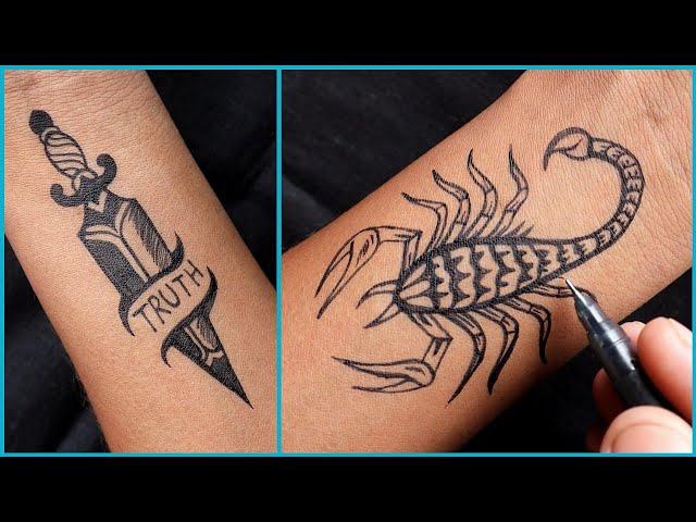 How to make Scorpion and knife tattoo step by step